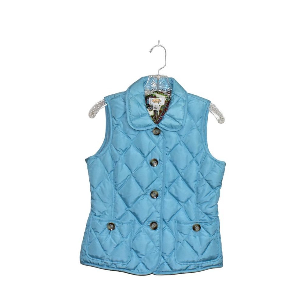 Talbots Button Up Quilted Puffer Vest Turquoise Size P